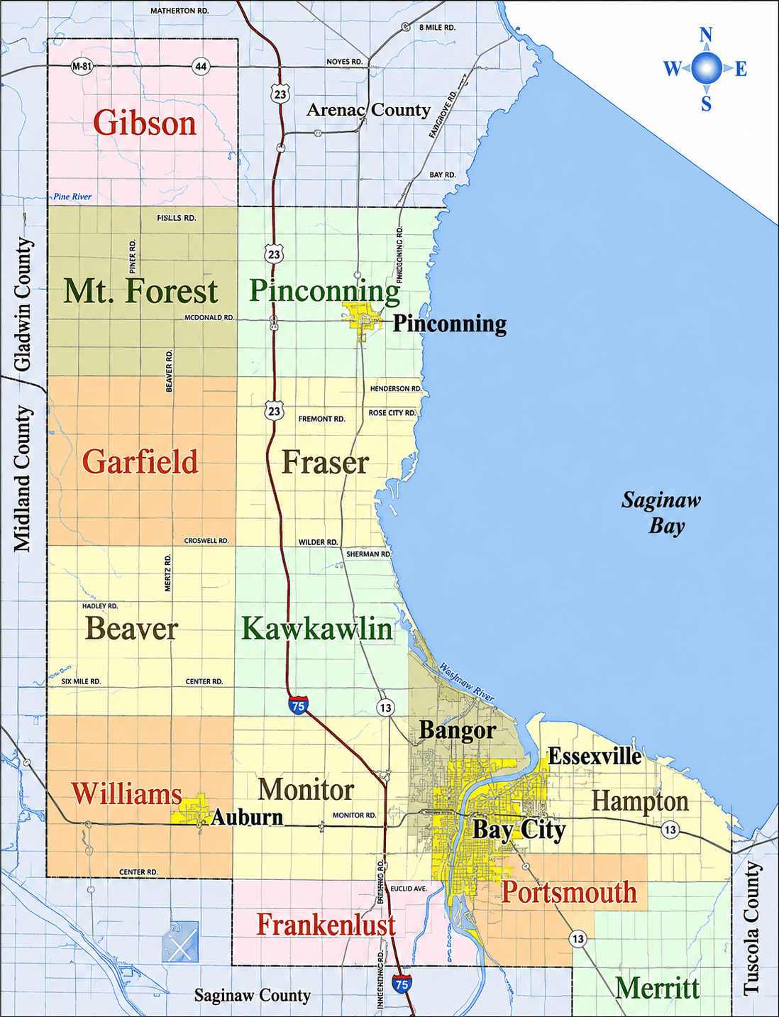 Bay County Township & City Map