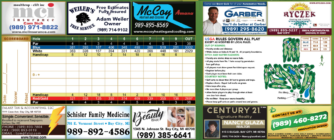 Bay County Golf Course Scorecard Back